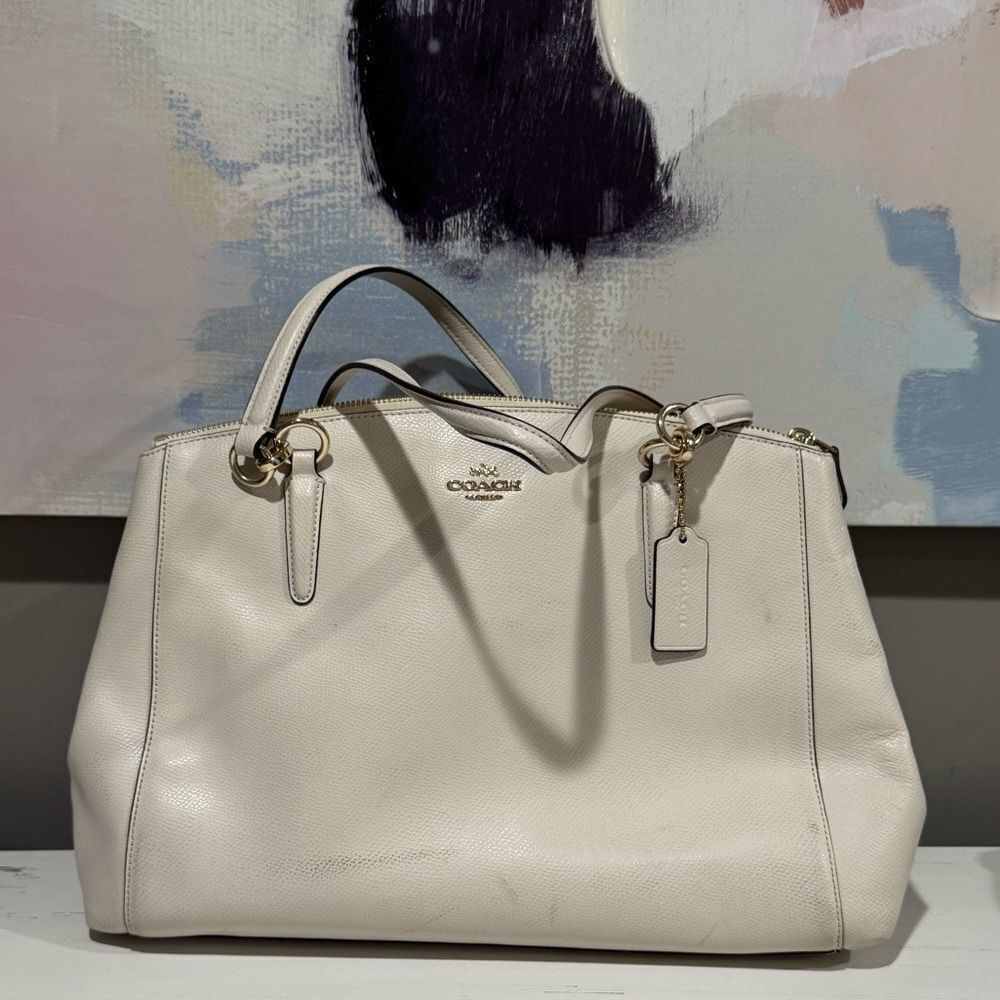 Coach Crossgrain Leather Christie Carryall Chalk White Convertible Tote